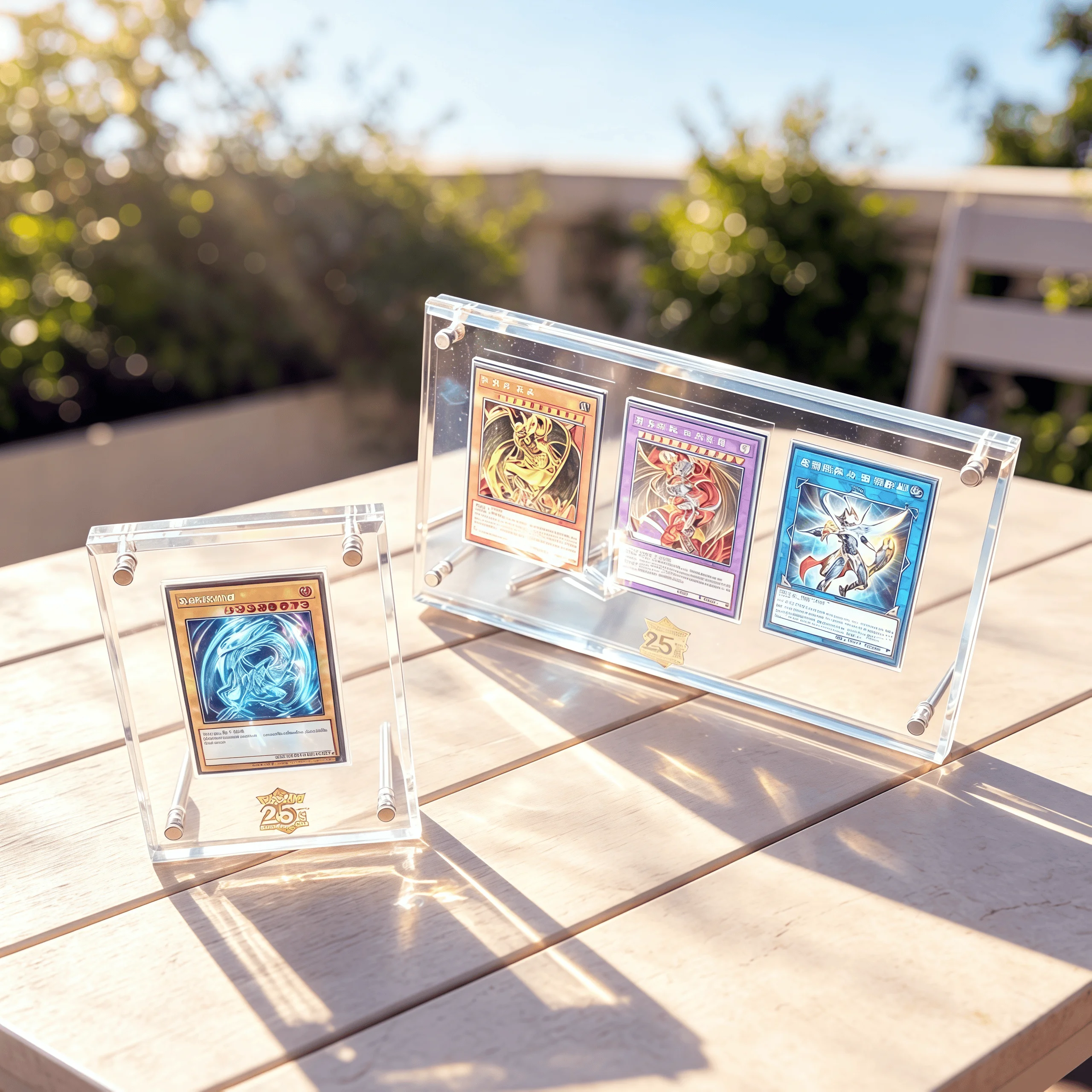遊戯王25周年記念カードディスプレイスタンド-ブルーアイズ・ホワイト・ドラゴン-ダーク・マジシャン-カードブリックコレクション保護ホルダー