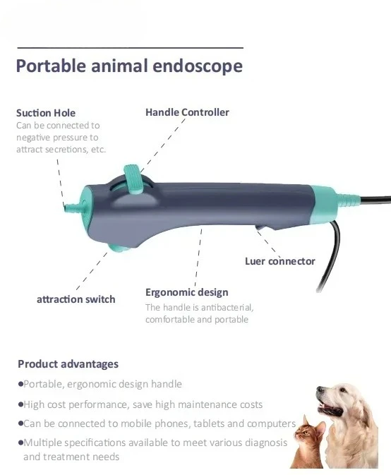 2026Newtool2.8mm P orta b le Video Fl e xi ble Pet Vet   En do sc ope Bron c hosc p e for Anim al Dog Cat Ve te  in ary Ins tru