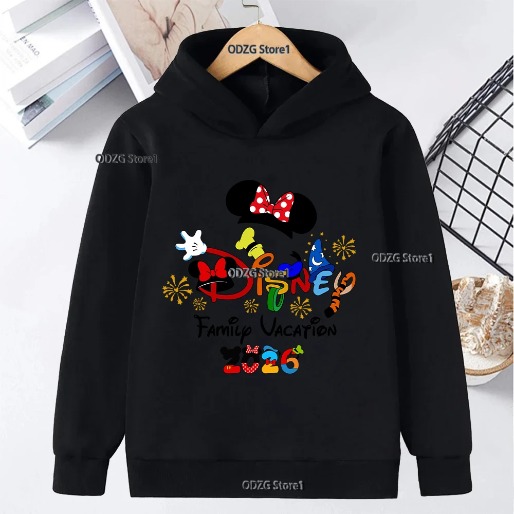 

Autumn Disney Vacation Print Children Hoodies Fashion Long Sleeve Warm Hooded Kids Tops Cartoon Girl Boy Clothes Sport Pullovers