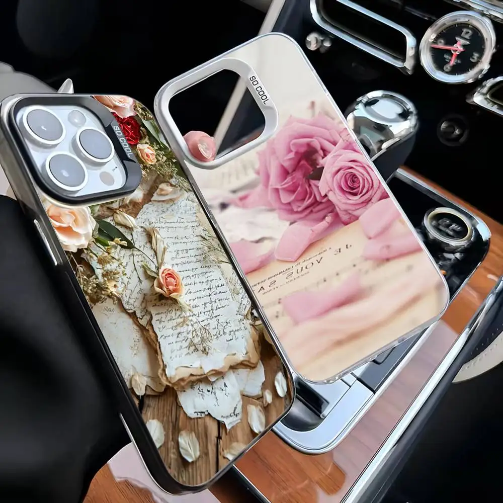 

Lovely Pink Rose And Letter Phone Case For iPhone 16,15,14,13,12,11,Mini,Pro,MAX Black Matte Shockproof Cover