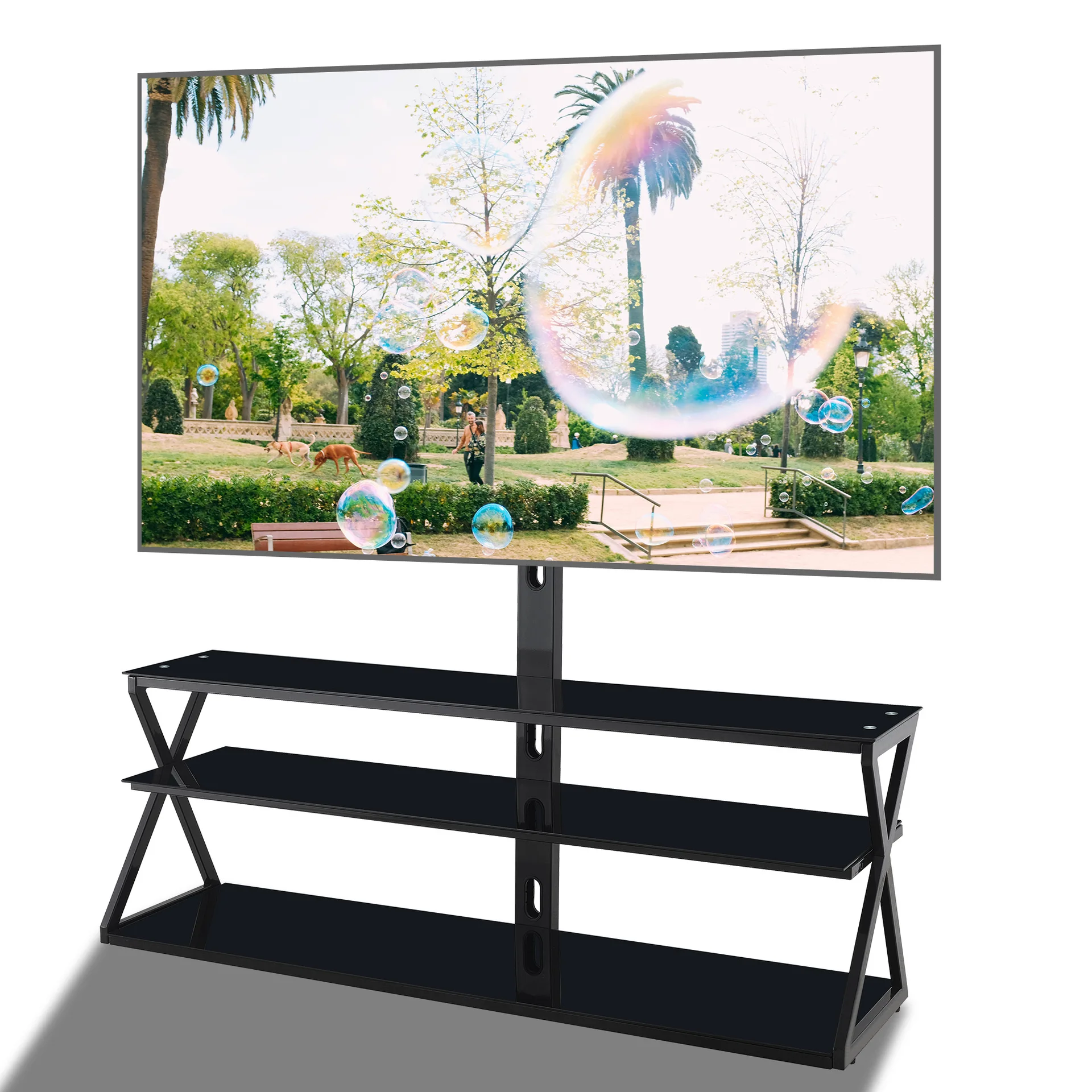 Modern minimalist design Modern style metal TV table Three-layer tempered glass TV cabinet Living room
