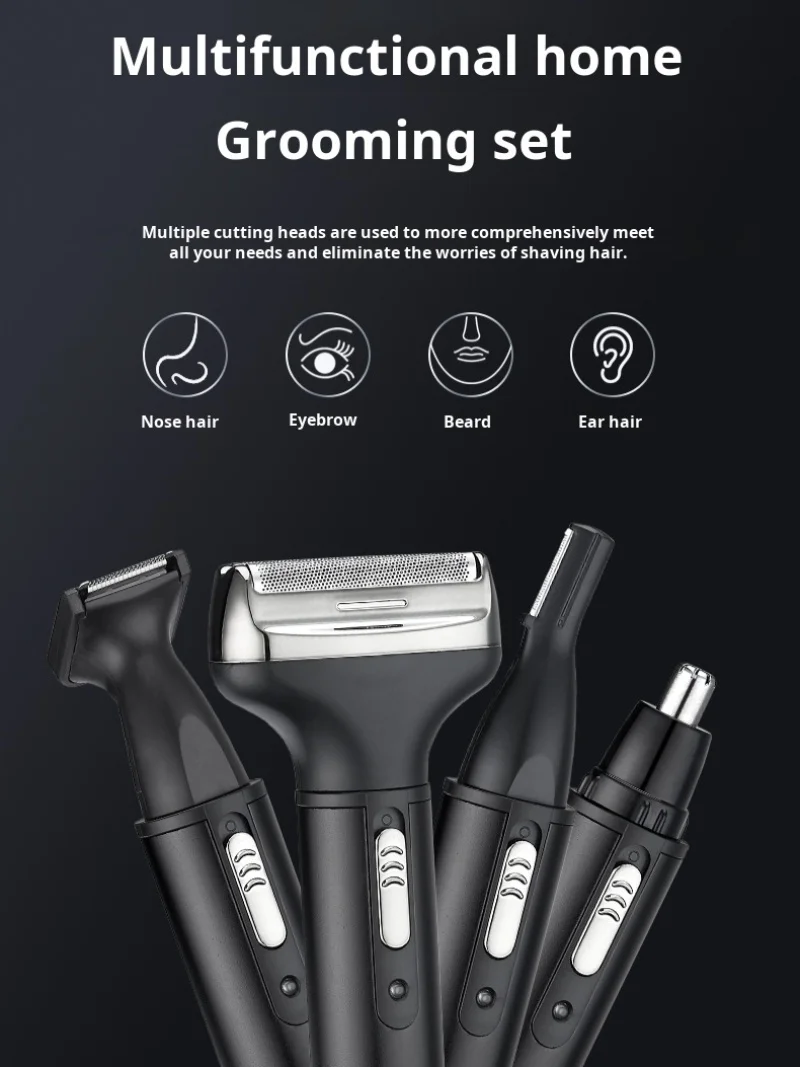 Long range multifunction shaver for sideburns and nose hair trimming