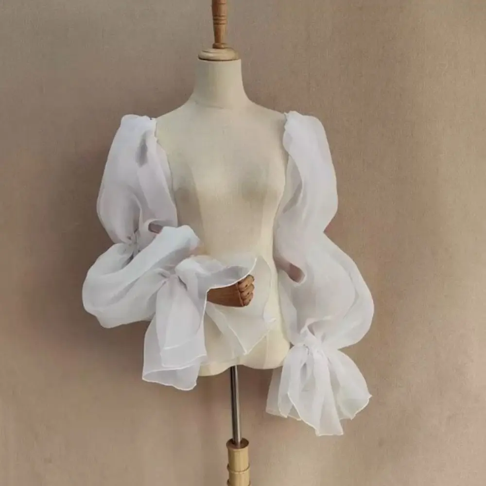 Elegant Puff Wedding Arm Sleeves Evening Dress Decor Bowknot Bride Detachable Sleeves Sweet Ruffles Sheer Cover Sleeves