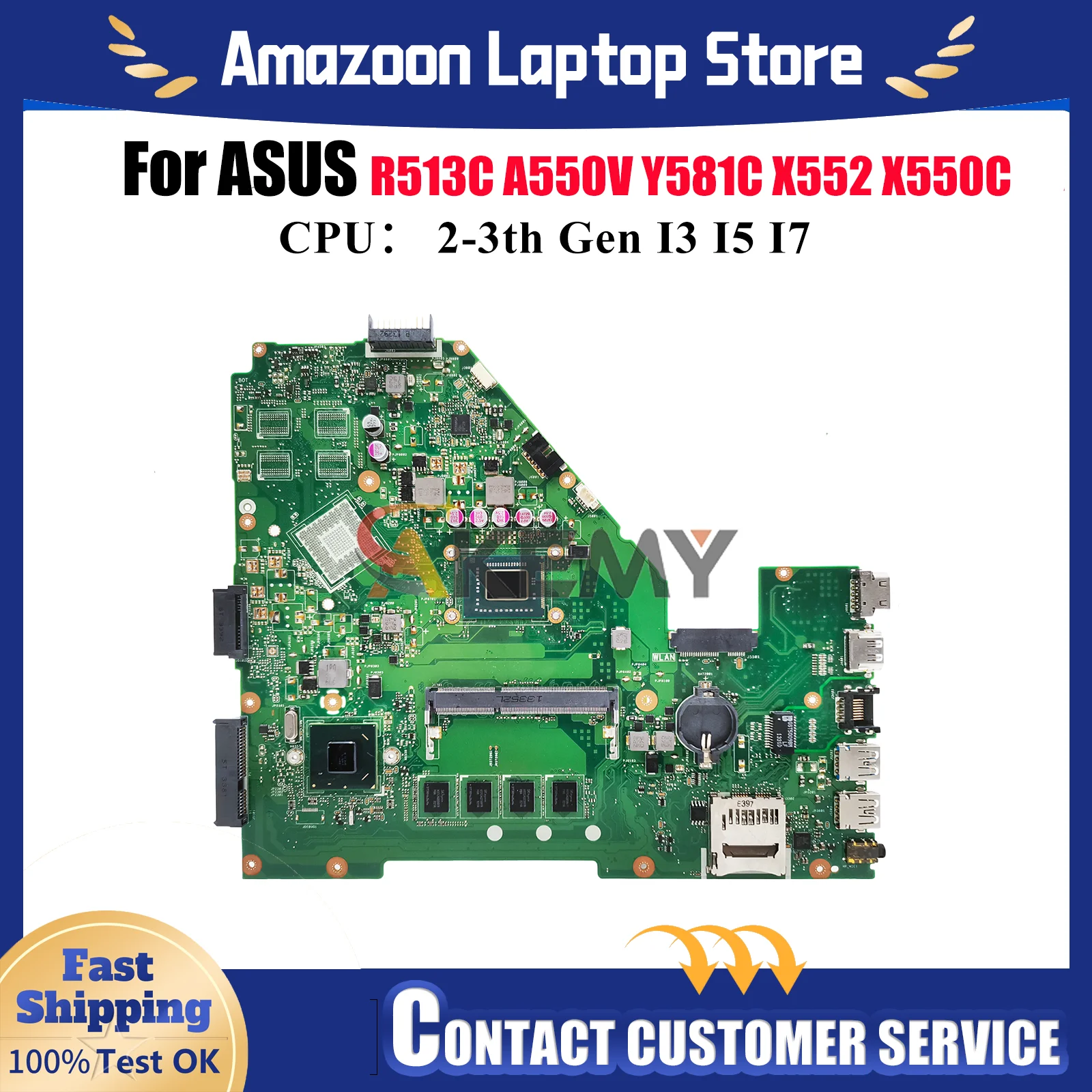 

X550CA Laptop Motherboard For ASUS VivoBook X550VB A550V X552 Y581C X550VC X550CL R513C X550C X550CC Mainboard With I3 I5 I7 CPU