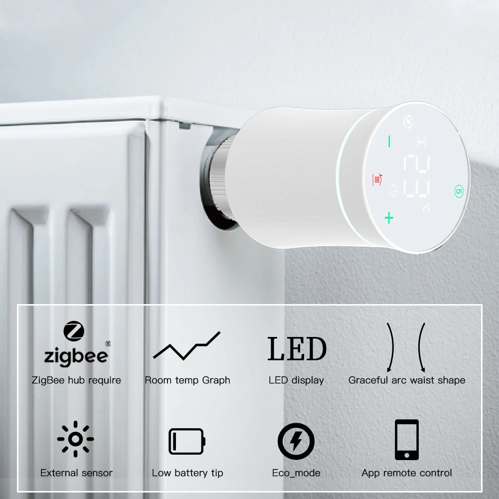 MOES ZigBee3.0 TRV Tuya Radiator Actuator Valve Smart Programmable Thermostat Temperature Heater Control Alexa google home voice