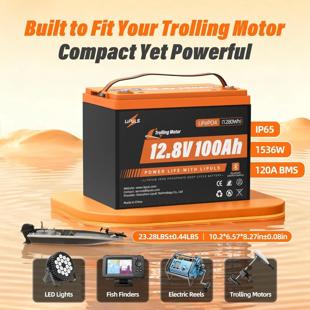 12.8V 100Ah LiFePO4 Lithium Battery with 120A BMS & Grade A Cells, 15000 Cycles 1280Wh 1536W for Trolling Motor RV Solar, Custom