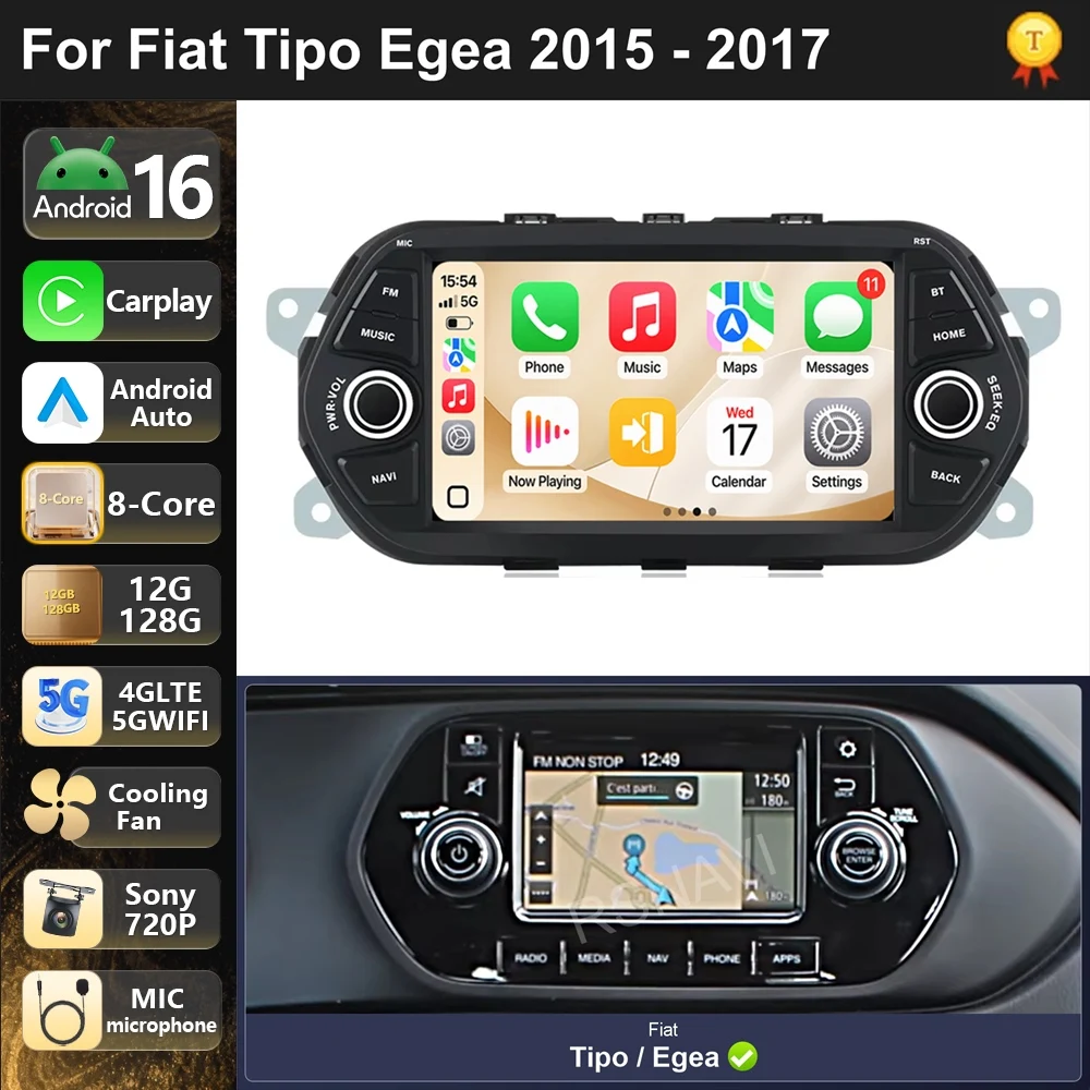 Car Radio Android 16 For Fiat Tipo Egea 2015-2017 carplay auto dsp bt 4g