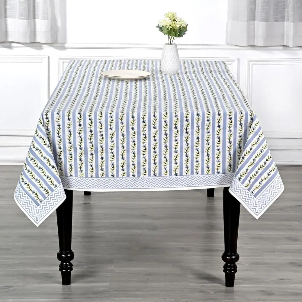 Grey Dolphin Hand Block Printed Cotton Tablecloth, 102x48 - Reusable Decor for Dining, Holidays & Events