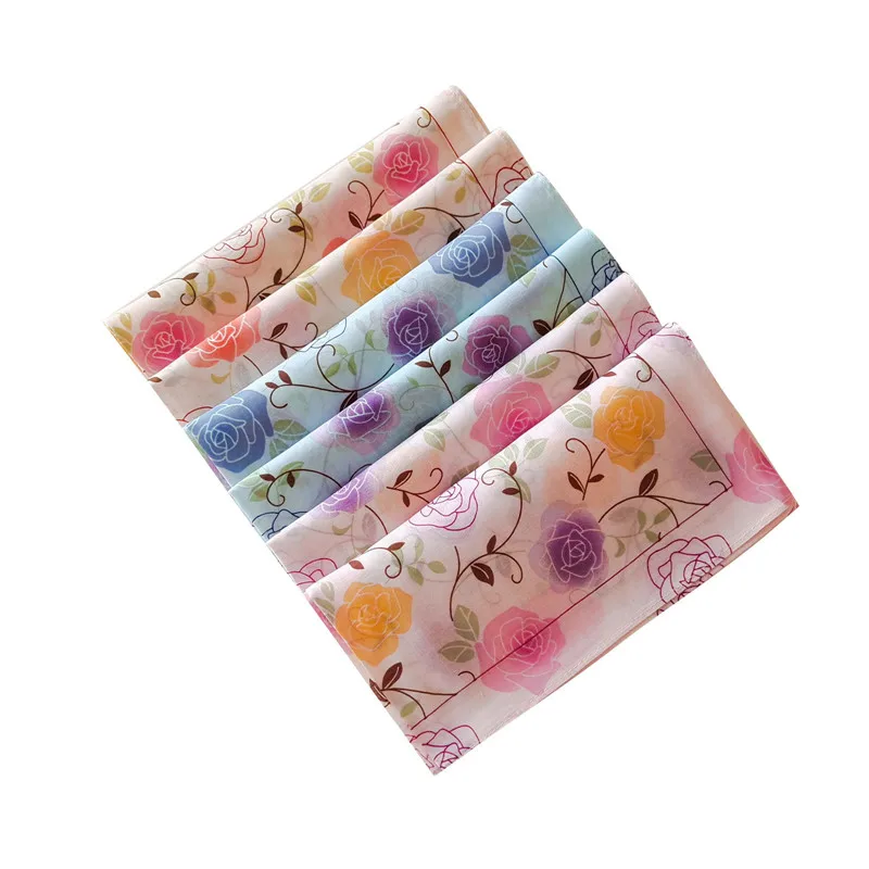 3Pcs 45x45cm 100% Cotton Vintage Peony Flower Printed Women Handkerchiefs Soft Sweat Wiping Square Scarf Wedding Party Gift