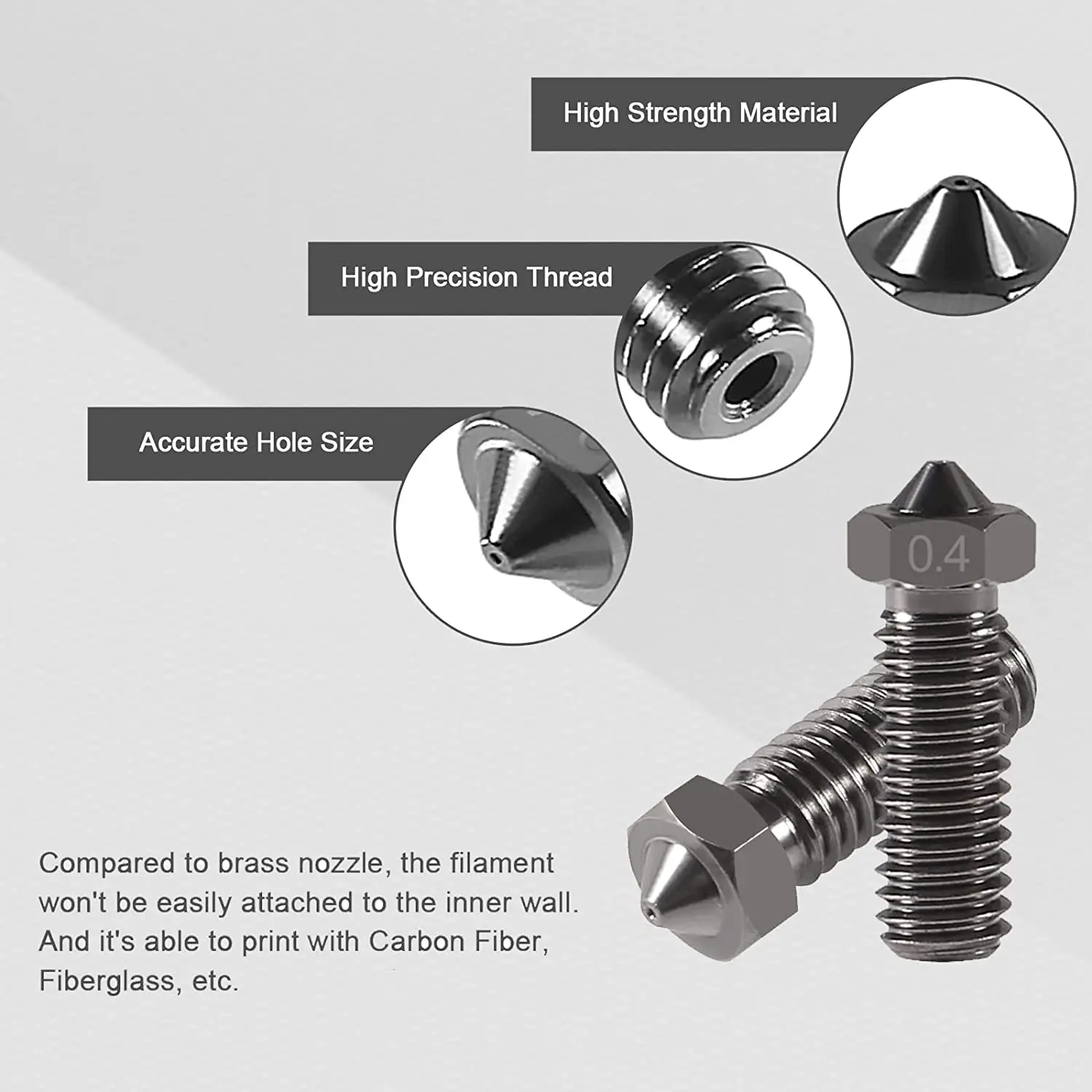 FLSUN Super Racer Hardened Steel Nozzles, Extruder SR, 0.4mm Screw, 5Pcs Lot