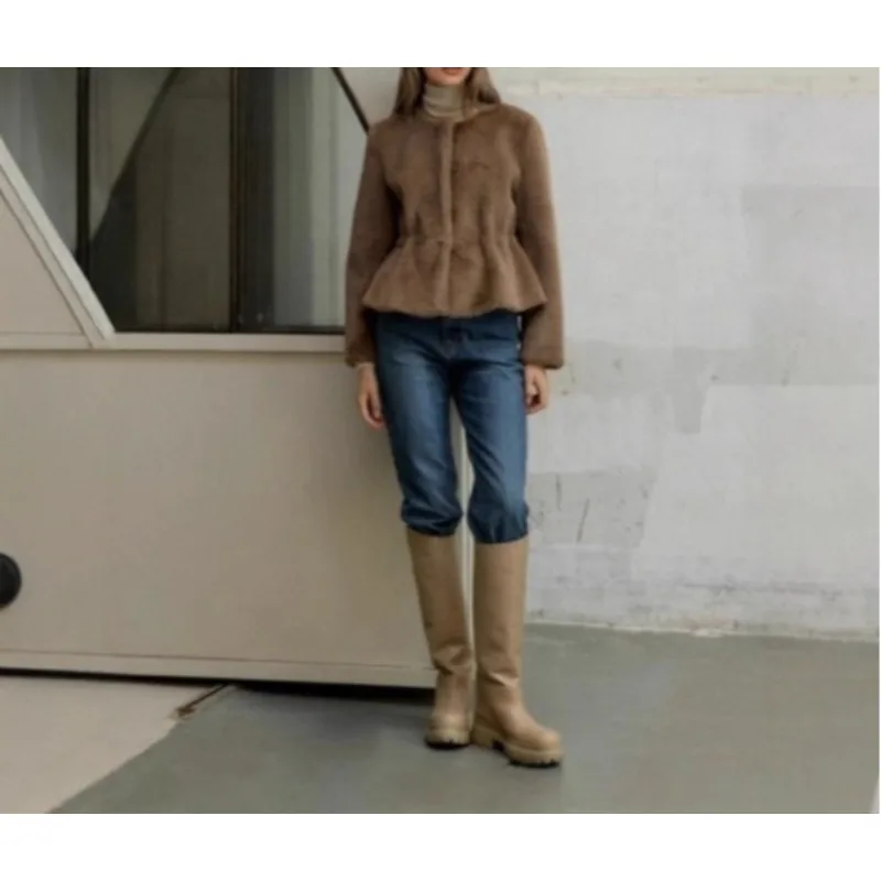 

Fashion Classic European and American Women's Plush Waist Skirt Retro Plush Coat