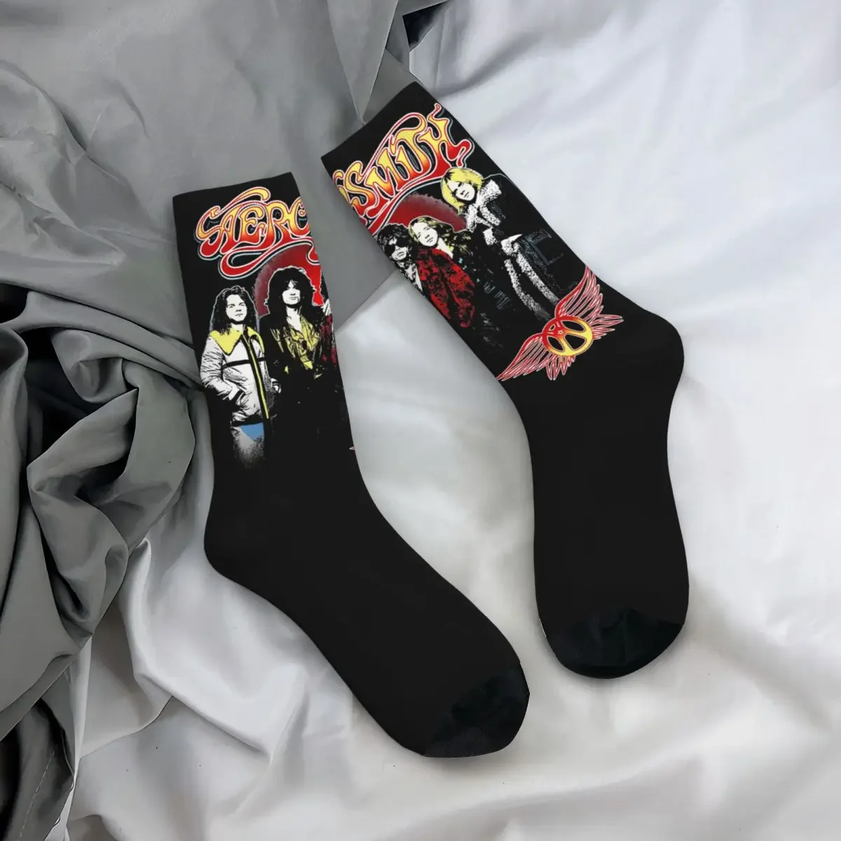 Vintage Rock Band Design Theme Cozy Crew Socks All Season Heavy Concert Tour Soft Long Socks Sweat Absorbing