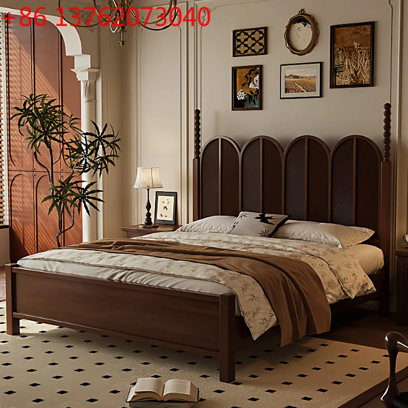 

mid-century vintage single bed household aesthetic French retro bed frame 1.8 meters art design cama matrimonial home furniture