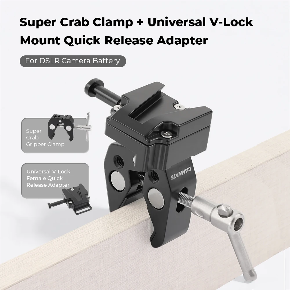 CAMVATE スーパー クランプ + ユニバーサル V ロック マウント クイック リリース アダプター DSLR カメラ バッテリー スーパー クランプ用