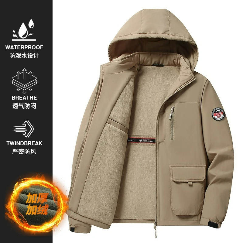 

Luxury Men Fleece Jacket Comfort Outdoor Mountaineering Thick Warm Coat Loose Detachable Hood Lightweight Autumn Winter Clothing