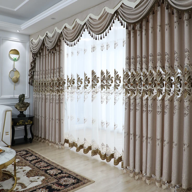 Custom Size Chenille Jacquard Embroidered Villa Curtains Curtains Bedroom Wedding Decoration Curtain Door Screen Shutter