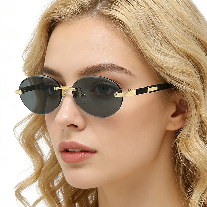 Fashion Rimless Oval Sunglasses For Women Classic Populor Simple Small Frame Sun Glasses Outdoor Photography Accessory Eyewear