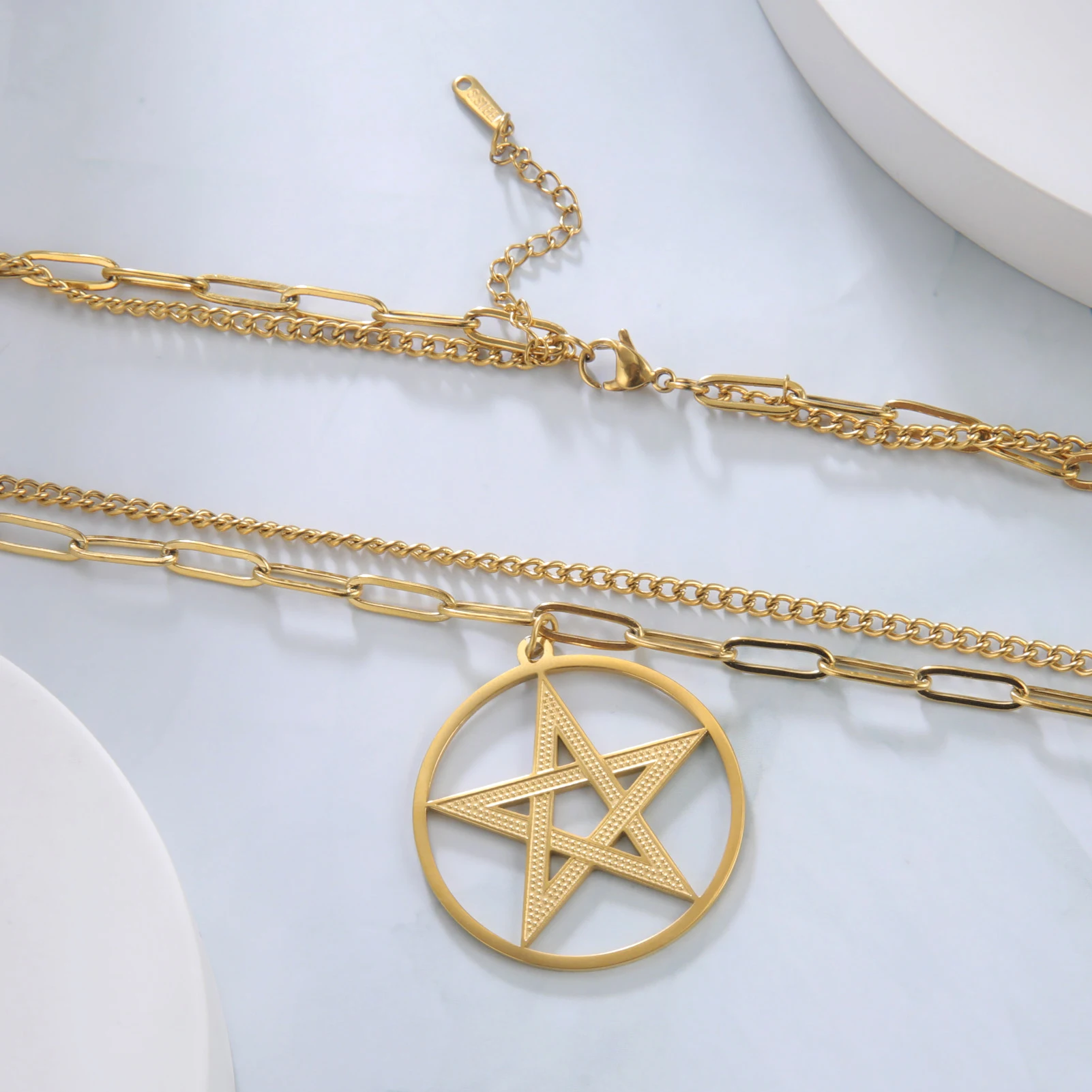 Hollow Star Pendant Necklace Simple Stainless Steel Double Layer Necklace Fashion Women\'s Jewelry for Birthday Gift