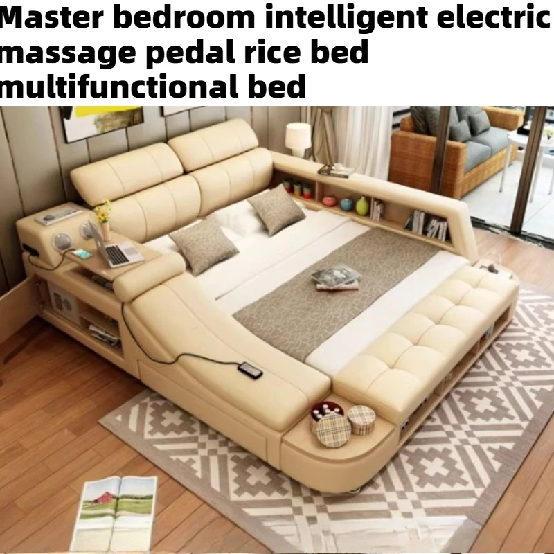 

180x200cm Multifunctional Tatami Bed King Size Frame Double Storage Wedding Bed Headboard Wooden Massage Chair Bedroom Furniture