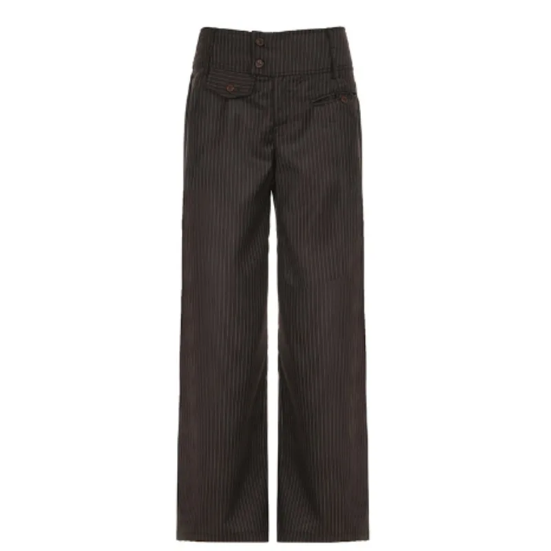 

2025American retro striped design waist loose hip covering straight pants