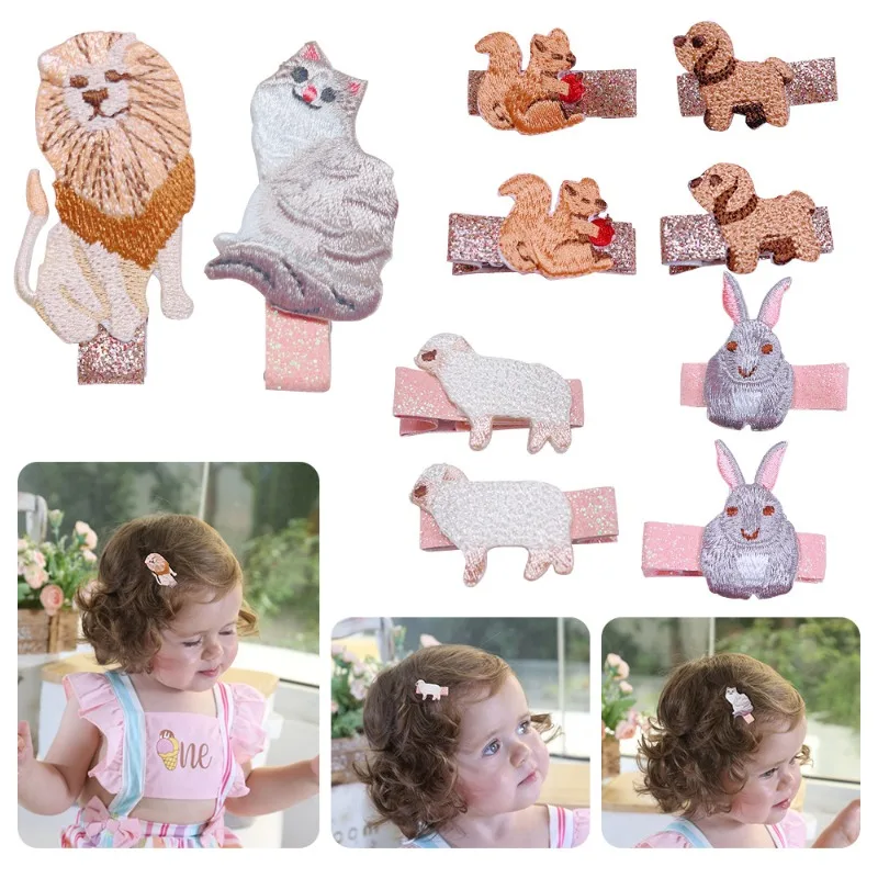 

5 шт. милых заколок для волос с вышивкой в виде животных для девочек, очаровательные, с блестящими акцентами, модные, стильные украшения для волос для детей, для челки и повседневных причесок