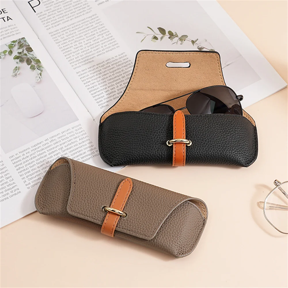 Leather Reading Glasses  Bags Woman Men Portable Protective Travel Sunglasses Case Fashion Eyewear Protector