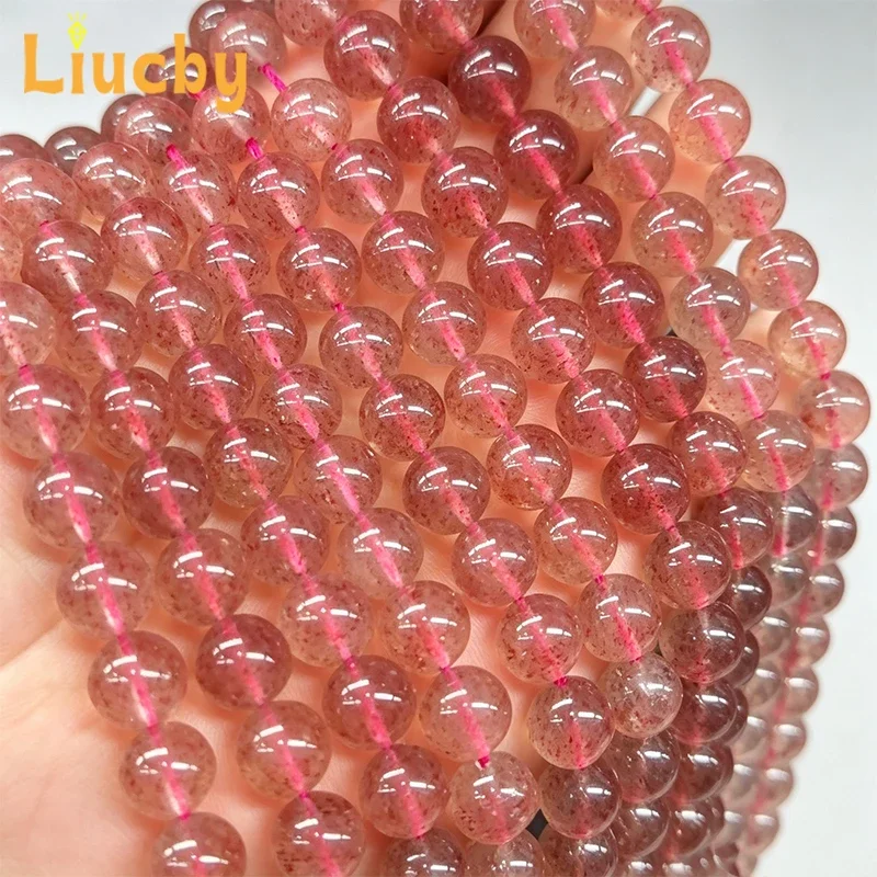 Strawberry Crystal Beads Natural Stone Smooth Beads for Jewelry Making DIY Fashion Handstring Accessories 15' Inch 4/6/8/10/12MM