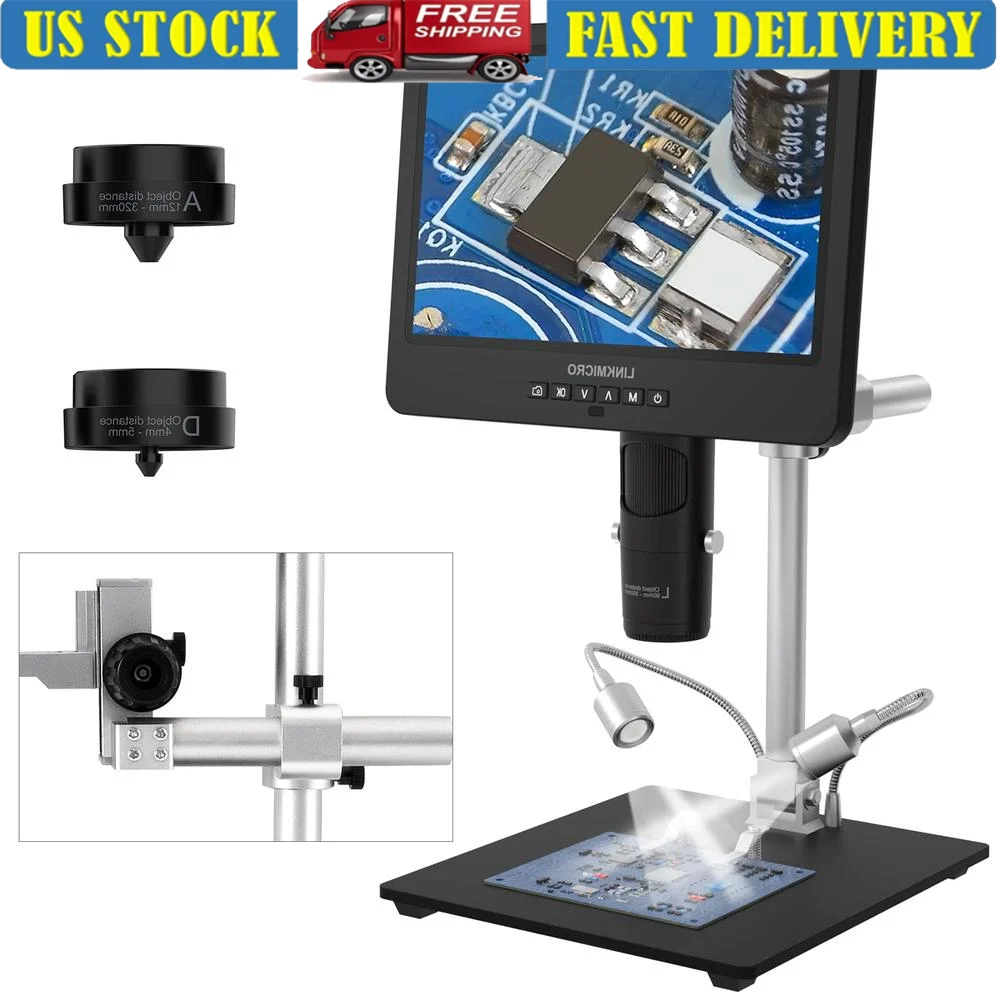 Microscópio digital hdmi de 3 lentes, 10.1 polegadas, 2000x, solda, reparo eletrônico, câmera de microscópio de moeda, 13 ", suporte de braço de lança, uhd 2160p
