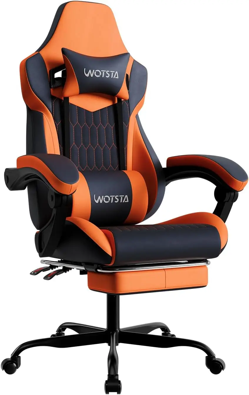Gaming Chair with Footrest, High Back Gaming Chairs PVC Leather Ergonomic Gamer Chair with Adjustable Headrest Lumbar Support Racing Style Video Gaming Chair for Office/Home