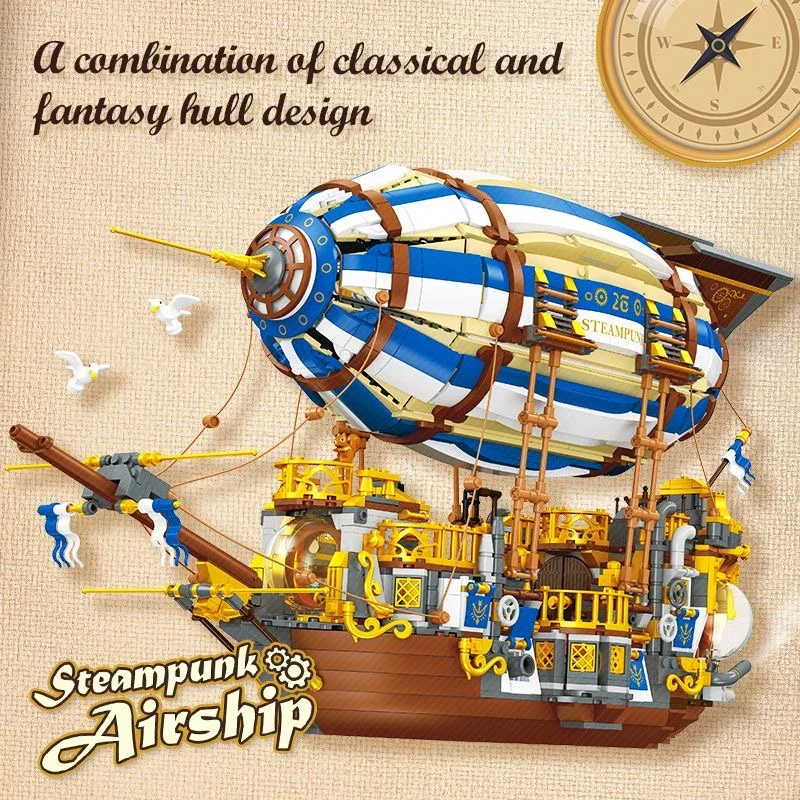 Ideas Series Steam Punk Airship Building Block Creative Expert Airship Model Bricks Toys For Boy Xmas Gift MOC With Led