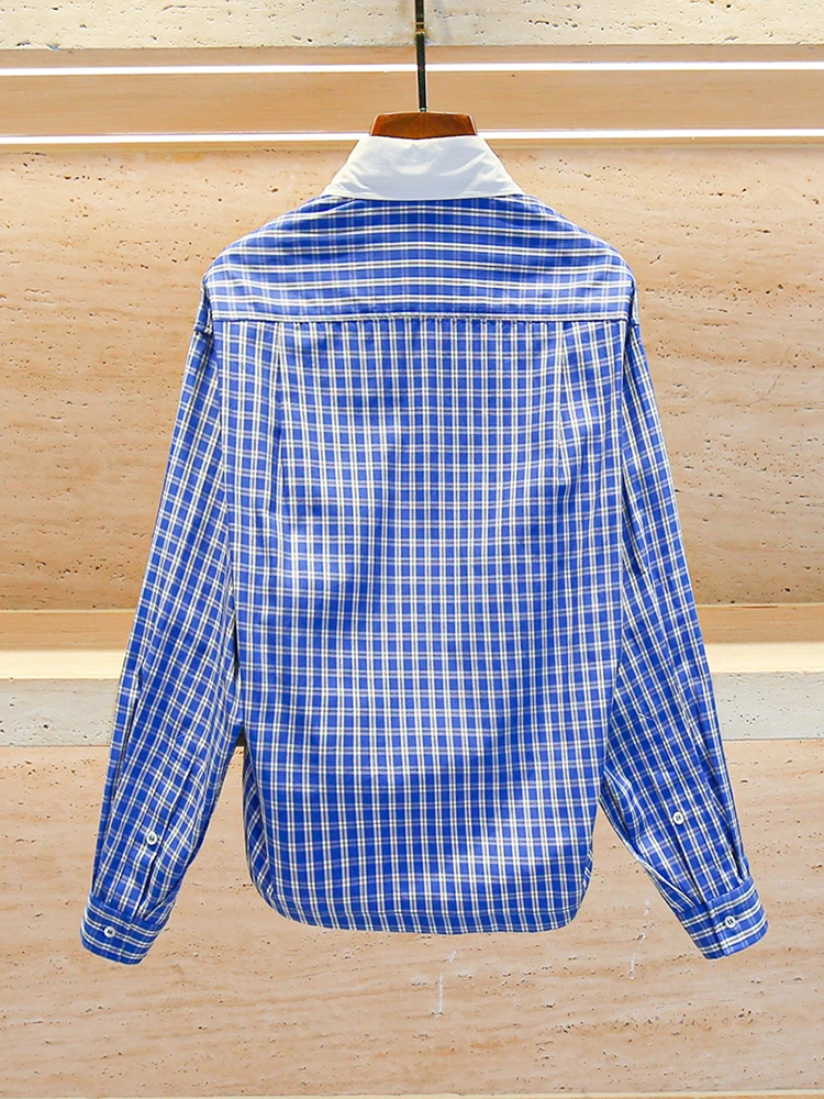 

S Home Nan You High End European Sle Women's irt Весенне-осенний клетчатый французский топ Sle Top Женская мода из полиэфирного волокна Lon...