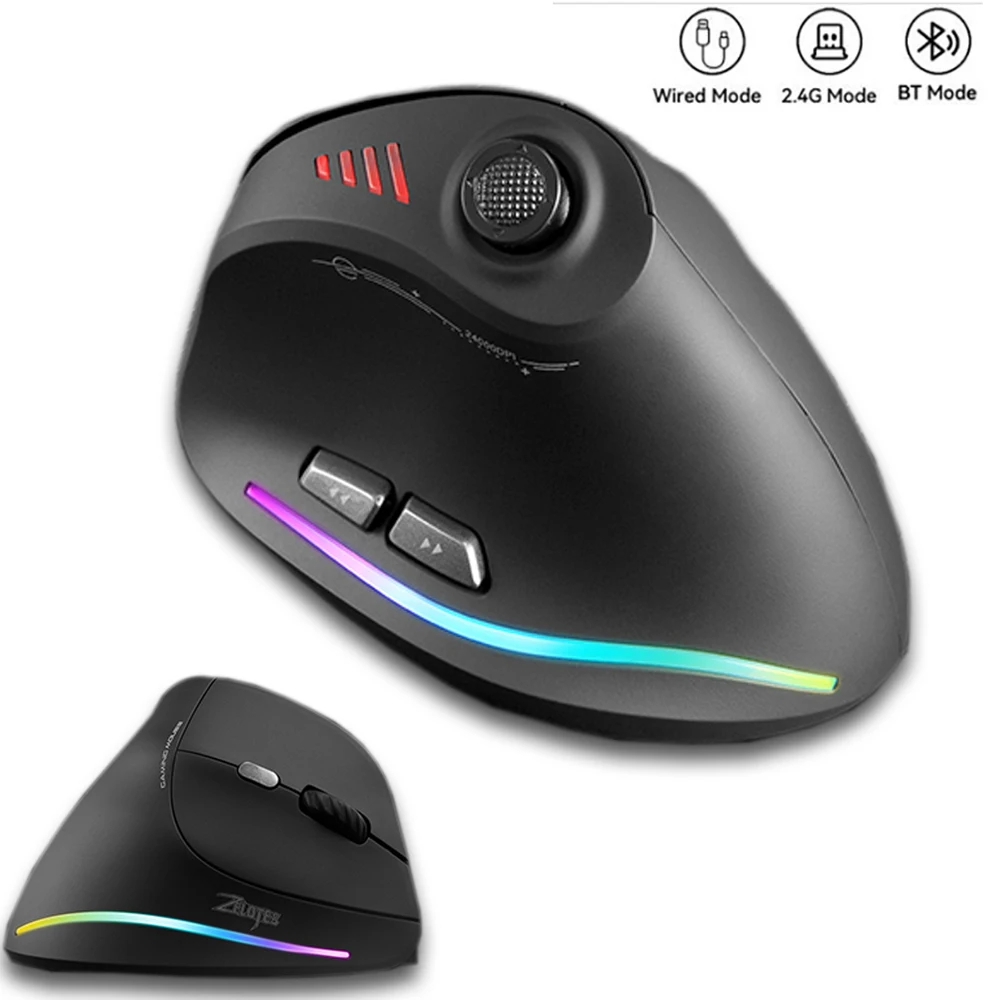Ergonomic Bluetooth5.0 Tri-Mode Wireless Vertical Mouse with Game Joystick,Rechargeable 24000DPI Backlit Mouse for Window/Mac OS