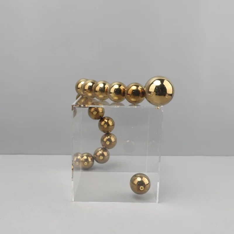 Abstract Geometric Sculpture Clear Acrylic Cube Golden Ball Splicing Metal Cover Ball Ornament Home Decoration Accessories