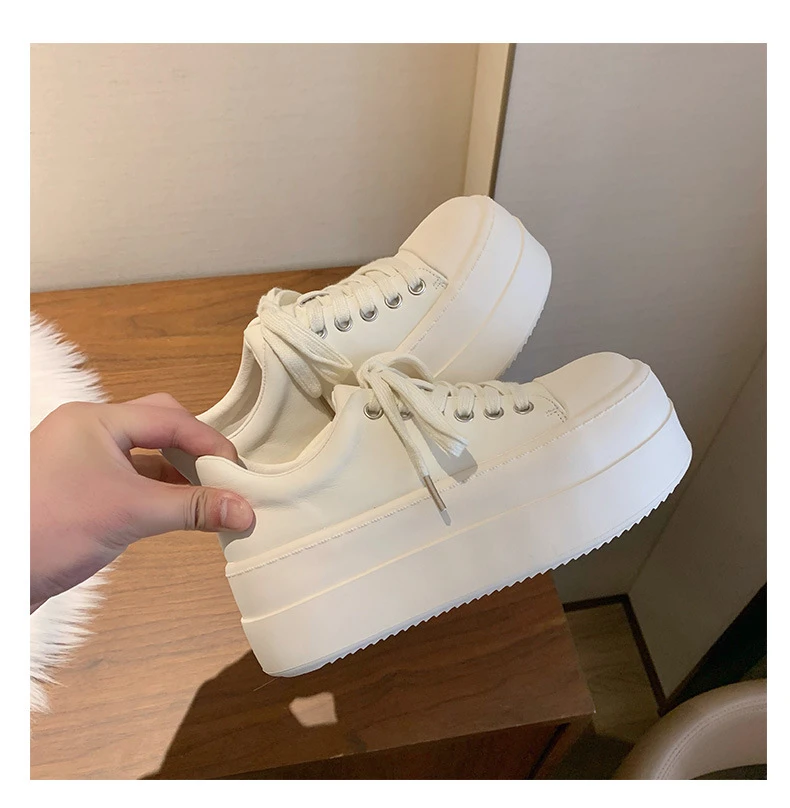 Neue schwarze klobige Plateauschuhe für Damen, Schnür-Sneaker aus Kunstleder, höhenvergrößernde Turnschuhe für Teenager-Mädchen, Damenschuhe für alle Jahreszeiten – Detail 35