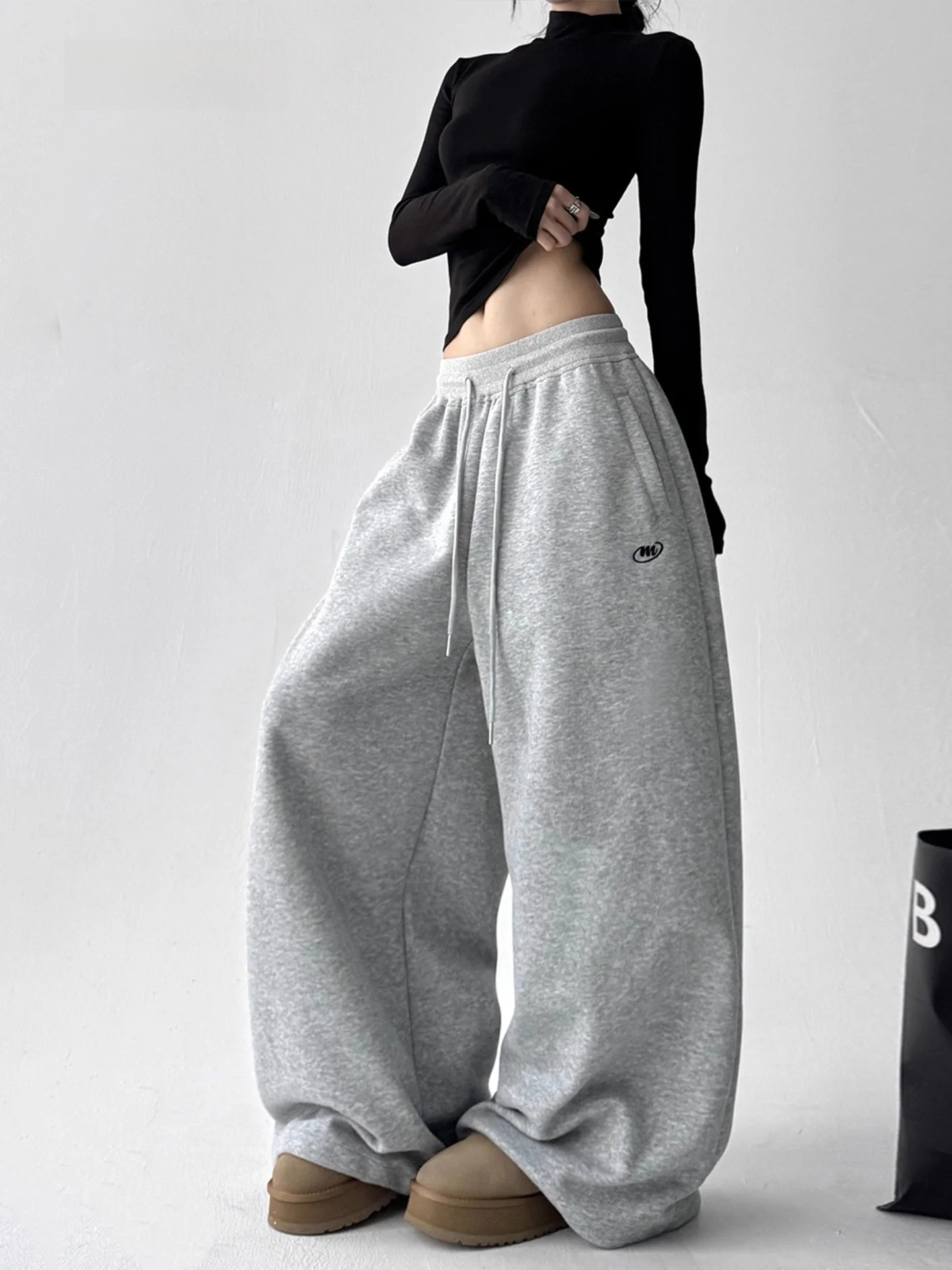 

Thiened Fce Wide Leg Pants Women's Casual Spor Loose Fit Hiphop Dance Trousers Autumn Winter New Sle High Waist Cotton
