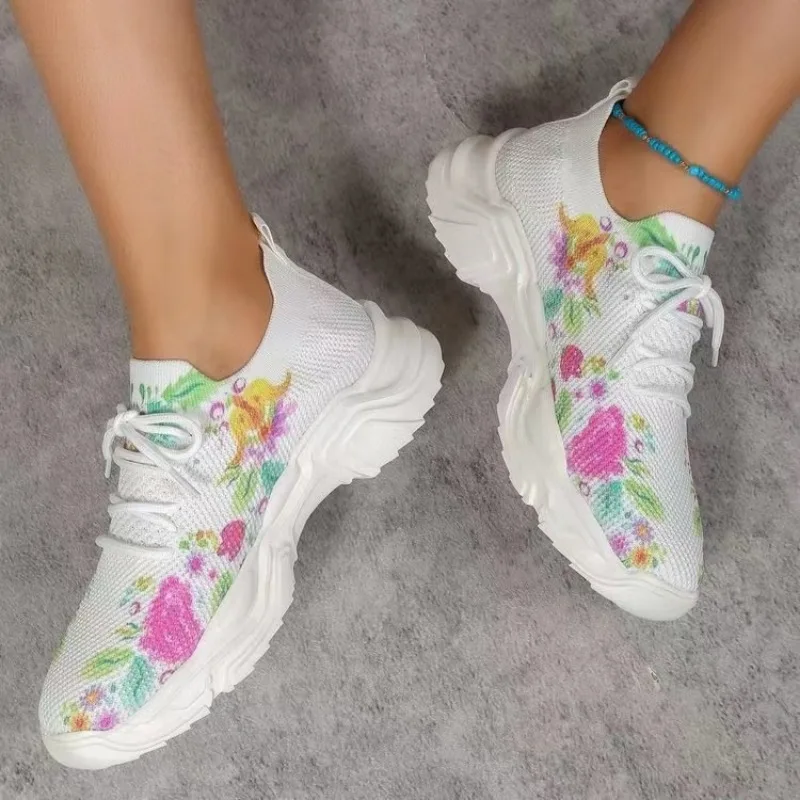 

New Style Fashion Women's Sneakers Women's Floral Luxury Print Lace-up Breathable Sports Comfortable Sneakers Zapatos Mujer