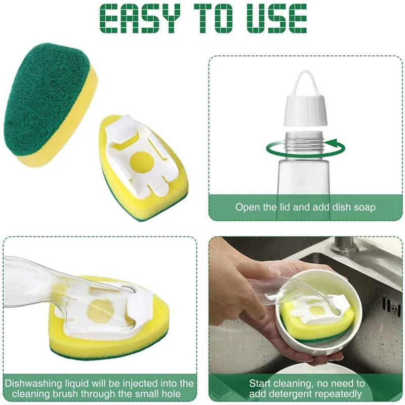 Sikat Pencuci Piring Sikat Spons Tongkat Piring Tugas Berat, Sikat Gosok Dapur Anti Gores untuk Piring, Pegangan Spons Pembersih Wastafel