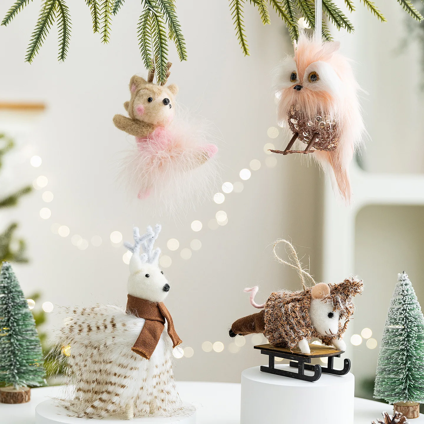 New Christmas Decoration Felt Reindeer Tabletop Ornament Plush Owl Christmas Tree Scene Atmosphere Arrangement Hanging Decoratio