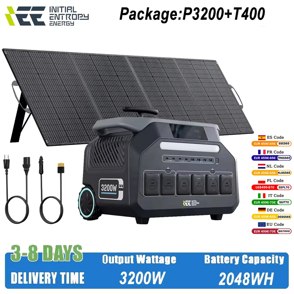Estación de Energía Portátil IEE de 3200W y 2048Wh + 1 Panel Solar de 400W con Control por Aplicación, UPS para… — oferta en AliExpress
