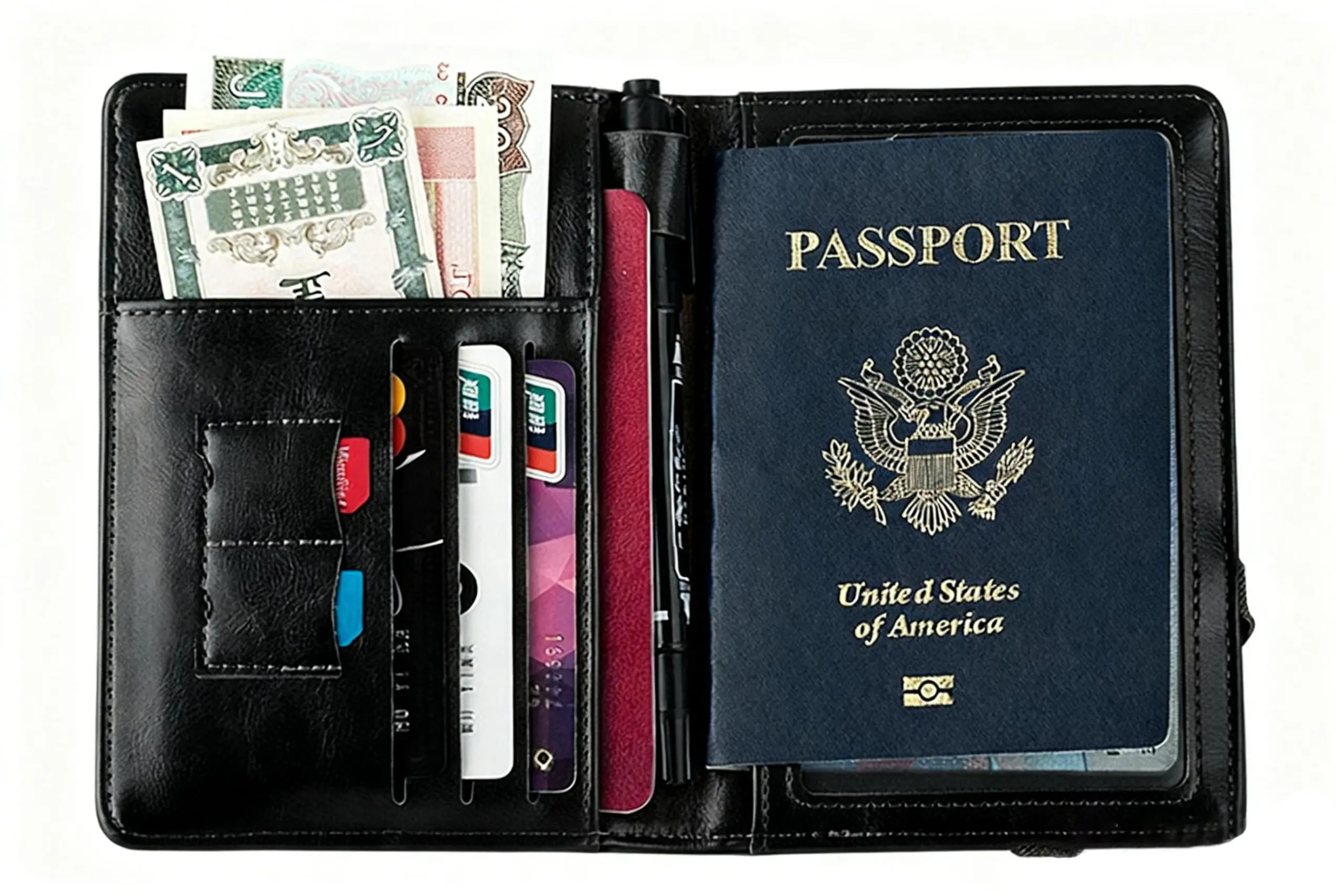 Herren Damen Leder Reisepasshülle RFID-Blockierung Reisebrieftasche Reisepassetui mit Stifthalter Dual-SIM-Kartenfächer – Detail 2