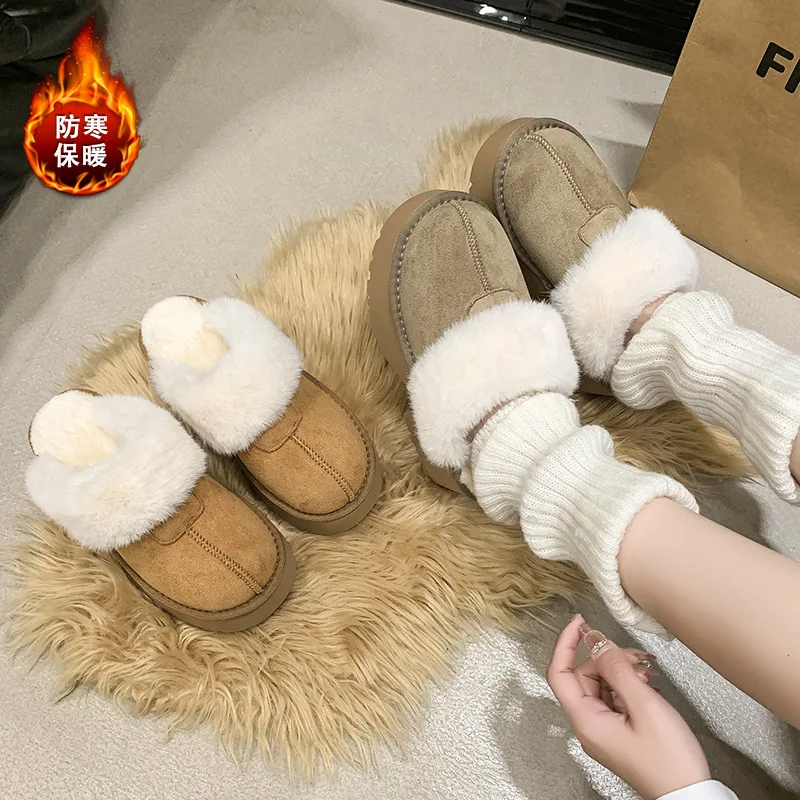 2025 جديد المرأة فروي النعال الشريحة في الهواء الطلق داخلي أحذية منزلية شتاء دافئ أفخم اصطف منصة النعال الأحذية مع نعل سميك #2