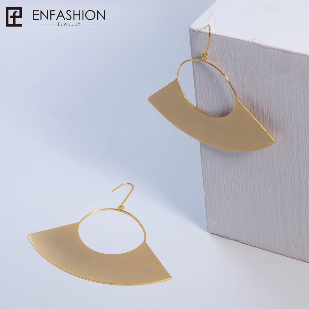 Enfashion Jewelry Geometric Big Fan Earrings Matte Gold color Stainless steel Long Drop Earrings For Women Earings EB171040