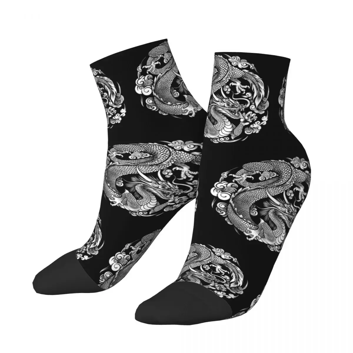 Dragon Asian Style Mens Crew Socks Unisex Fashion 3D Printed Tradition Mythology Tattoo Art Dress 