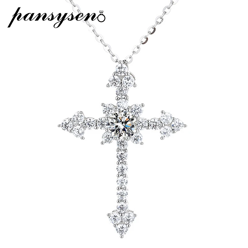 

PANSYSEN 0.5/1CT Real Moissanite Pendant Necklace for Women Sparkling 100% 925 Sterling Silver Wedding Party Bridal Fine Jewelry