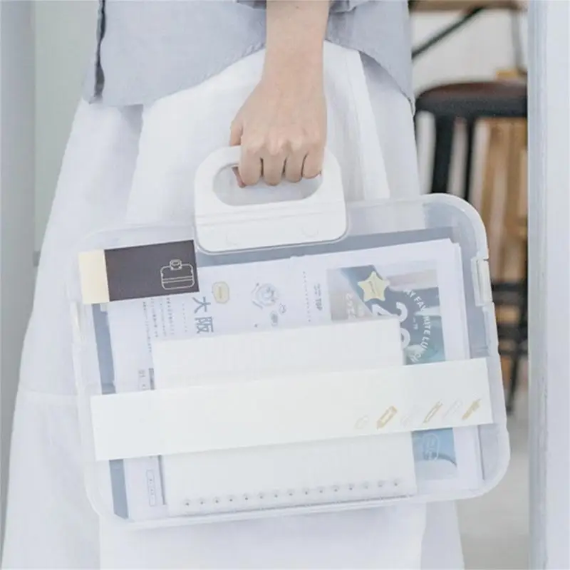 r53c-ポータブルファイルボックスプラスチック透明鉛筆ケース-フォルダーとロックステーション
