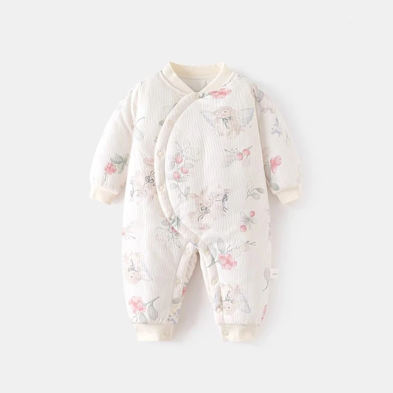 

Утепленный хлопковый комбинезон для младенцев и малышей: осенне-зимняя одежда с низкой талией, длинными штанинами и полностью расстегивающимся дизайном