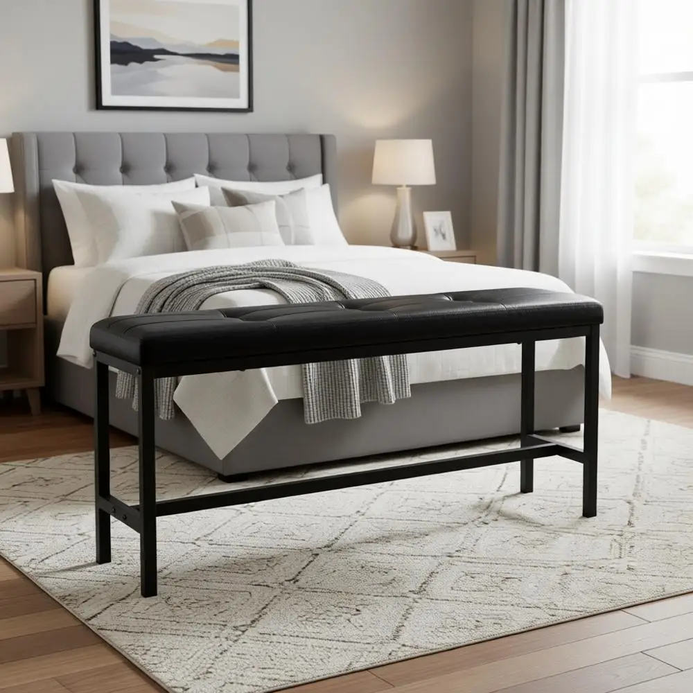 

Dining Table Bench with Padded PU Leather Seat, Steel Frame, 42.5 x 12.8 x 18.9, Suitable for Dining Room, Living Room, Hallway,