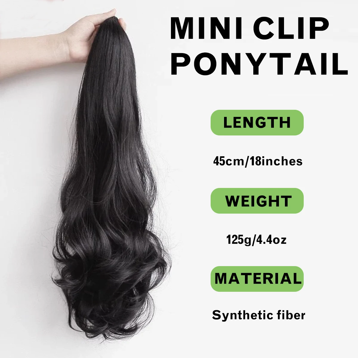 Klip Wig Ekor Kuda Klip Gelombang Besar Sintetis 18 Inci Pada Ekor Kuda Wanita Rambut Keriting Panjang Hitam Alami Pakaian Sehari-hari