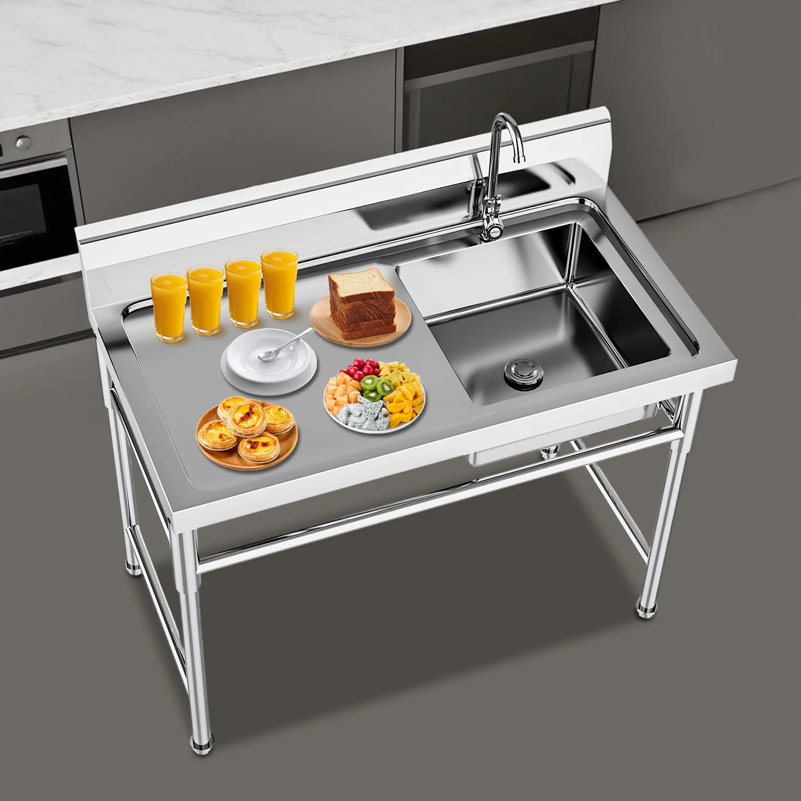 

Коммерческая кухонная мойка с 1 отделением 120x60 см — сверхмощная левая сливная доска из нержавеющей стали, правая раковина для ресторана, бара