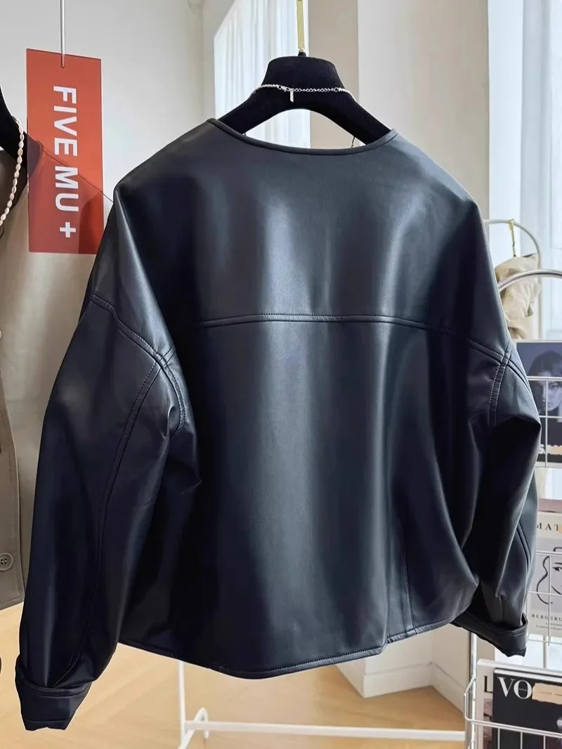 Women's Jackets Leather Jacket High-grade Short Black Single-Breasted Jacket is Popular this Year with Retro Leather Coat Women
